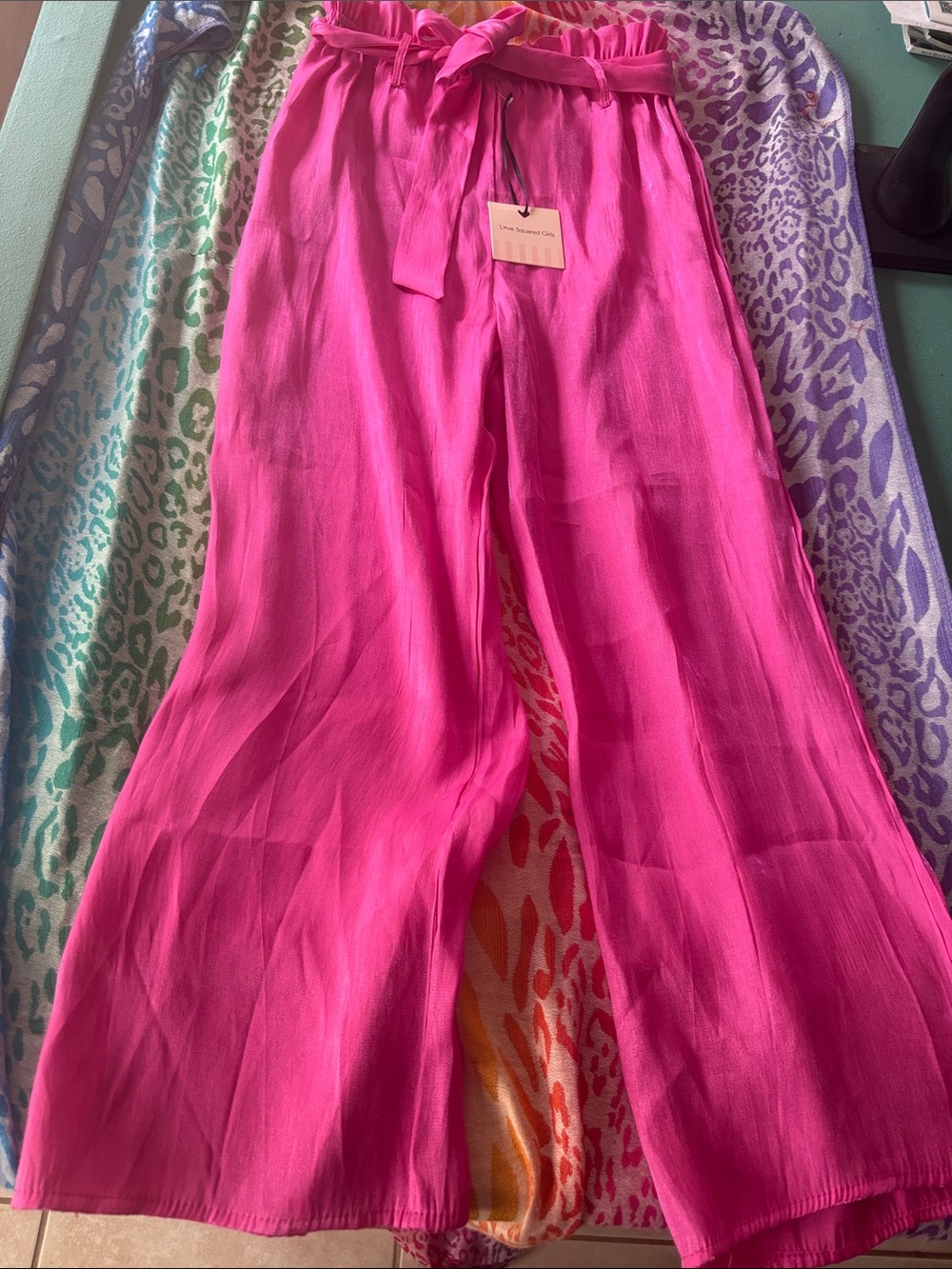 Hot Barbie Pink satin Paperbag Waist Sleep Pants